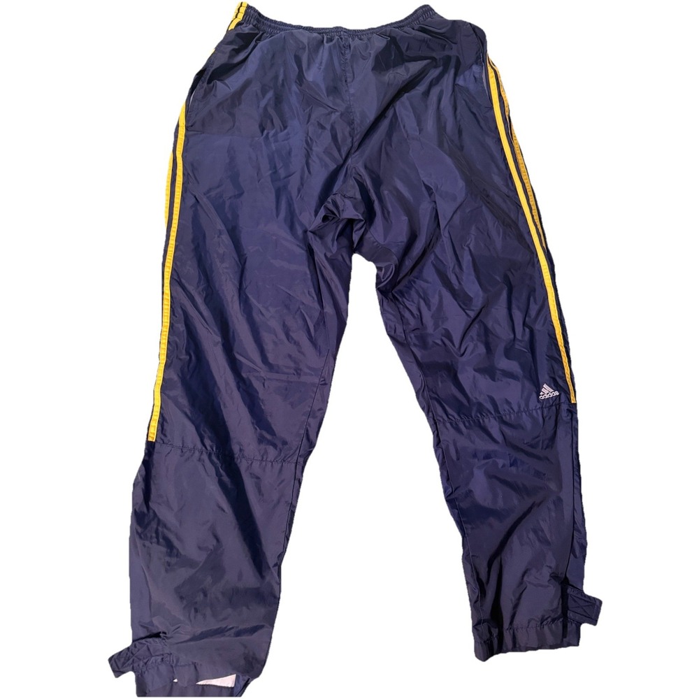 Vintage Y2K Adidas  Navy Blue Yellow Stripes Nylon Windbreaker Pants size 2XL